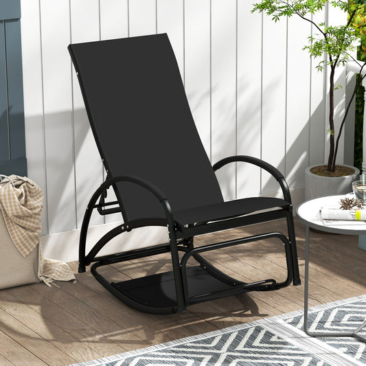 2-in-1 Outdoor Rocking Chair with 4-Position Adjustable Backrest for Patio Porch Poolside, Black Patio Rocking Chairs & Gliders Black at Gallery Canada