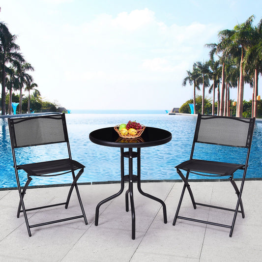 3 Piece Folding Bistro Table Chairs Set, Black Patio Conversation Sets Black at Gallery Canada