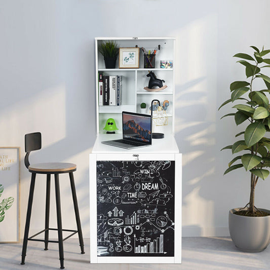 Convertible Wall Mounted Table With Chalkboard, White Laptop Tables & Printer Stands White at Gallery Canada