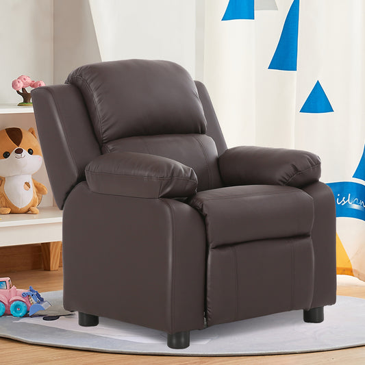 Deluxe Padded Kids Sofa Armchair, Recliner Headrest, Storage Arm, Brown Kids Chairs & Seating Brown at Gallery Canada