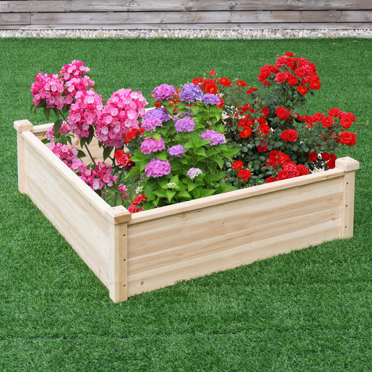 Wooden Square Garden Vegetable Flower Bed, Natural