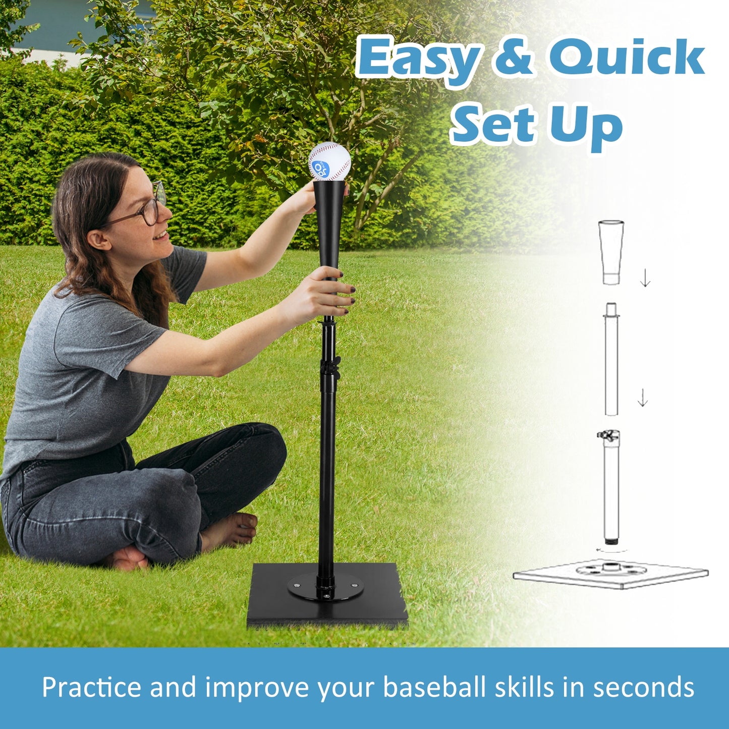 36 Inch Adjustable Heavy Duty Batting Tee for Baseball, Black Sport Equipments at Gallery Canada