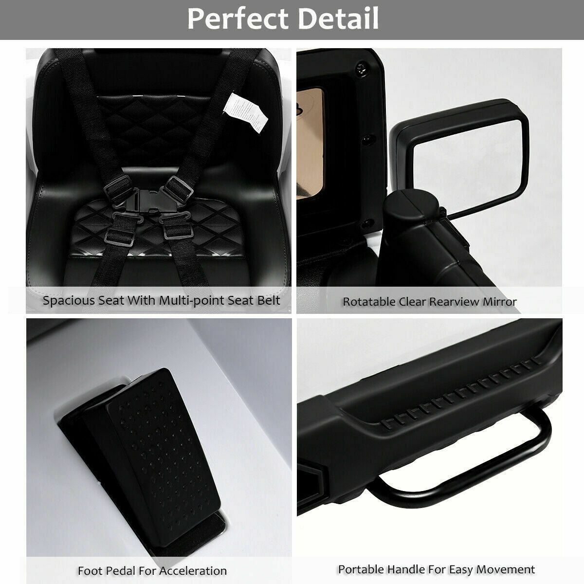 12V Kids Remote Control Truck, LED Lights, White