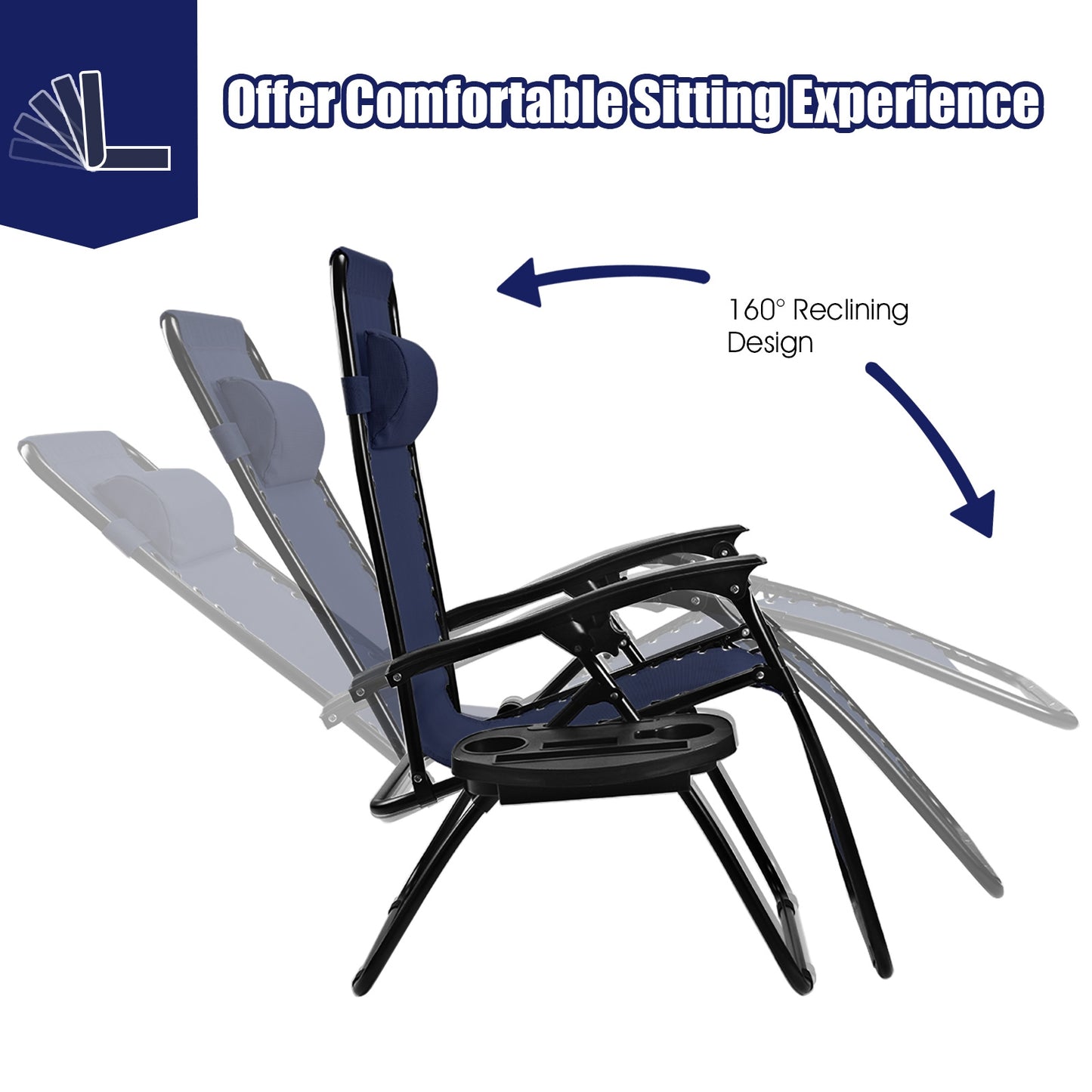 2 Pieces Folding Lounge Chair with Zero Gravity, Navy Beach & Lawn Chairs at Gallery Canada