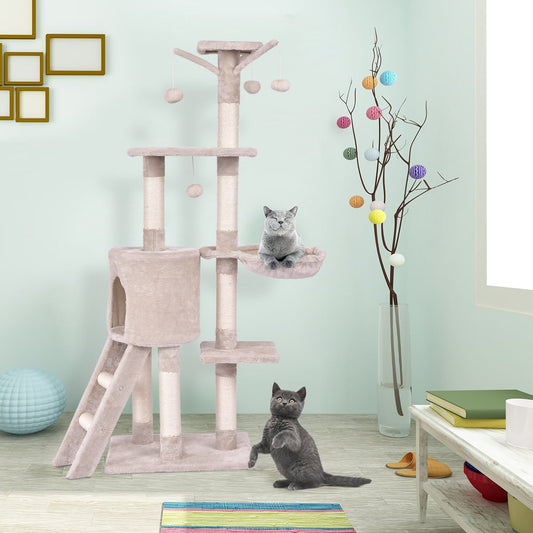 56 Inch Condo Scratching Posts Ladder Cat Play Tree, Beige Cat Trees Condos & Scratchers Beige at Gallery Canada