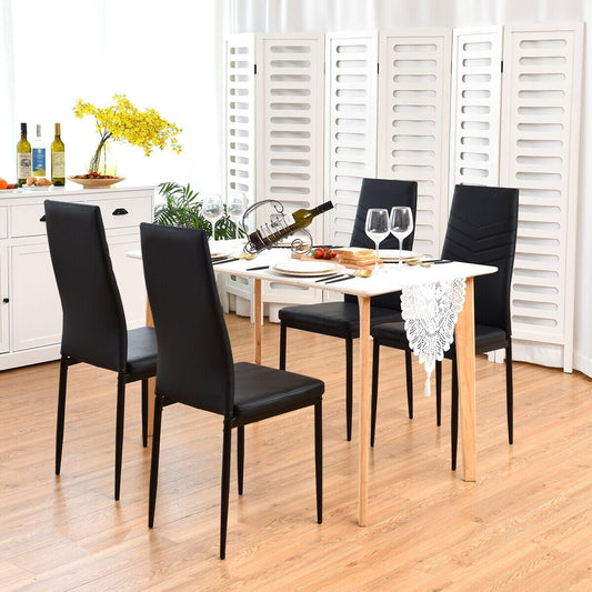 Set of 4 High Back Dining Chairs with PVC Leather and Non-Slip Feet Pads, Black Dining Chairs Black at Gallery Canada