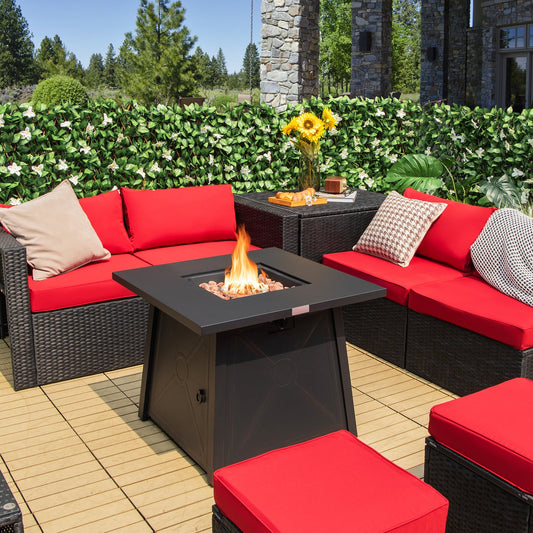 30 Inch Square Propane Gas Fire Table, Waterproof Cover, Black Fire Pits Black at Gallery Canada