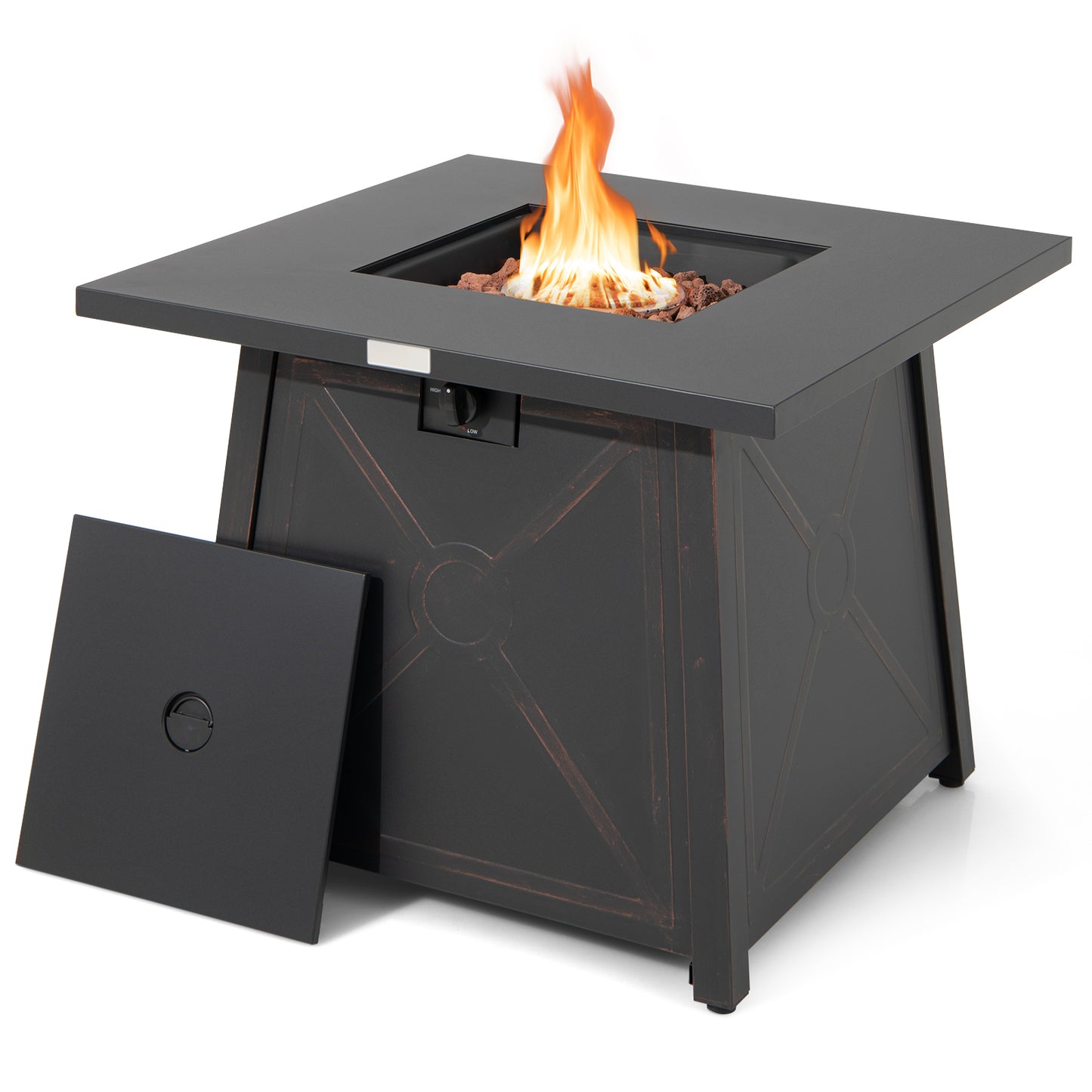 30 Inch Square Propane Gas Fire Table, Waterproof Cover, Black Fire Pits at Gallery Canada
