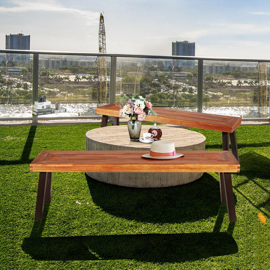 Set Of 2 Patio Acacia Wood Dining Bench Outdoor Benches Options at Gallery Canada