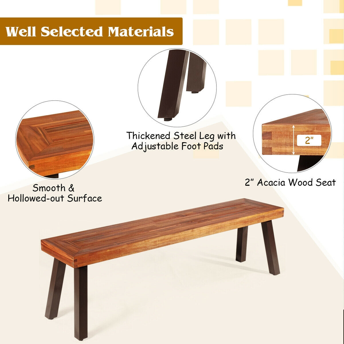 Set Of 2 Patio Acacia Wood Dining Bench Outdoor Benches at Gallery Canada