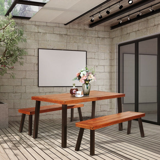 Rectangular Acacia Wood Dining Table, Brown Patio Dining Tables Brown at Gallery Canada