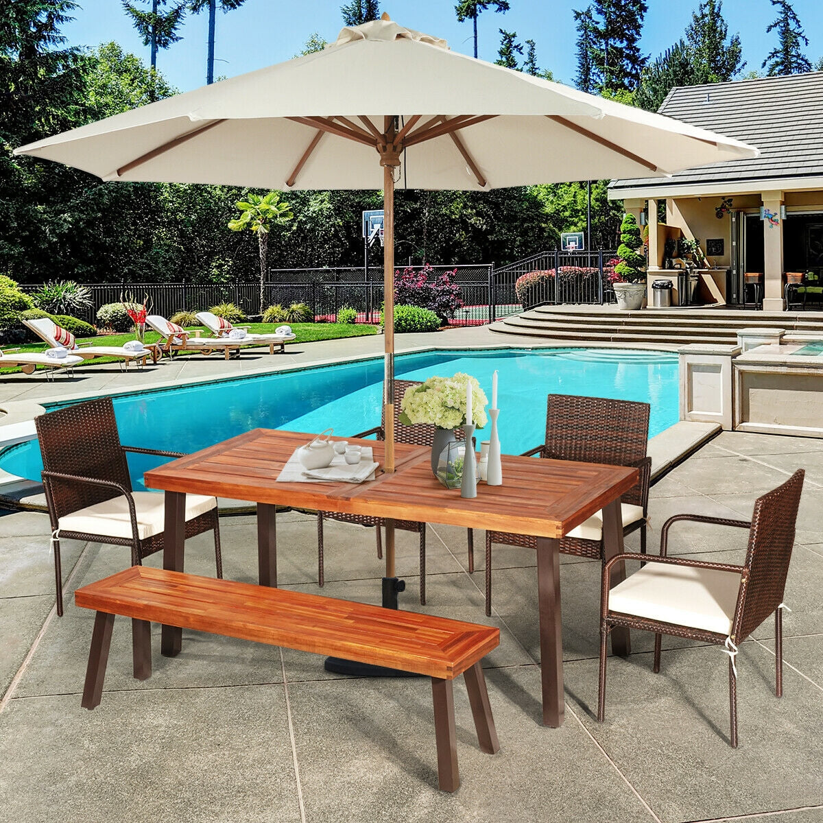 Rectangular Acacia Wood Dining Table, Brown Patio Dining Tables at Gallery Canada