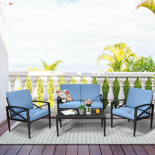 4-Piece Patio Set, Aluminum Frame, Cushioned Sofa, Black Patio Conversation Sets Black at Gallery Canada