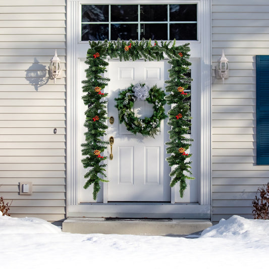 9 Feet Pre-lit Artificial Christmas Garland Red Berries with LED, Green Christmas Decor & Accessories Green at Gallery Canada