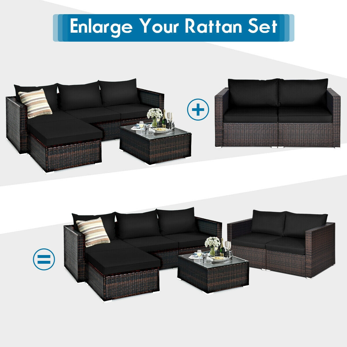 Patio Rattan Sectional Conversation Sofa Set, 2 Pieces, Black Outdoor Sectionals at Gallery Canada