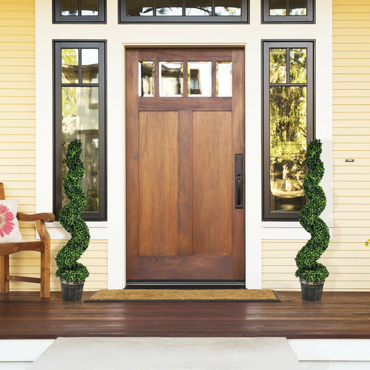 2 Pack 4 Feet Artificial Spiral Boxwood Topiary, Green