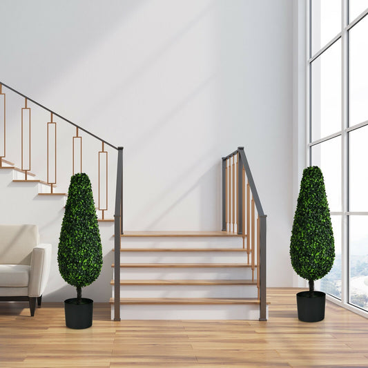 2 Pack 3 Feet Artificial Tower UV Resistant Indoor Outdoor Topiary Tree, Green Faux Plants Green at Gallery Canada