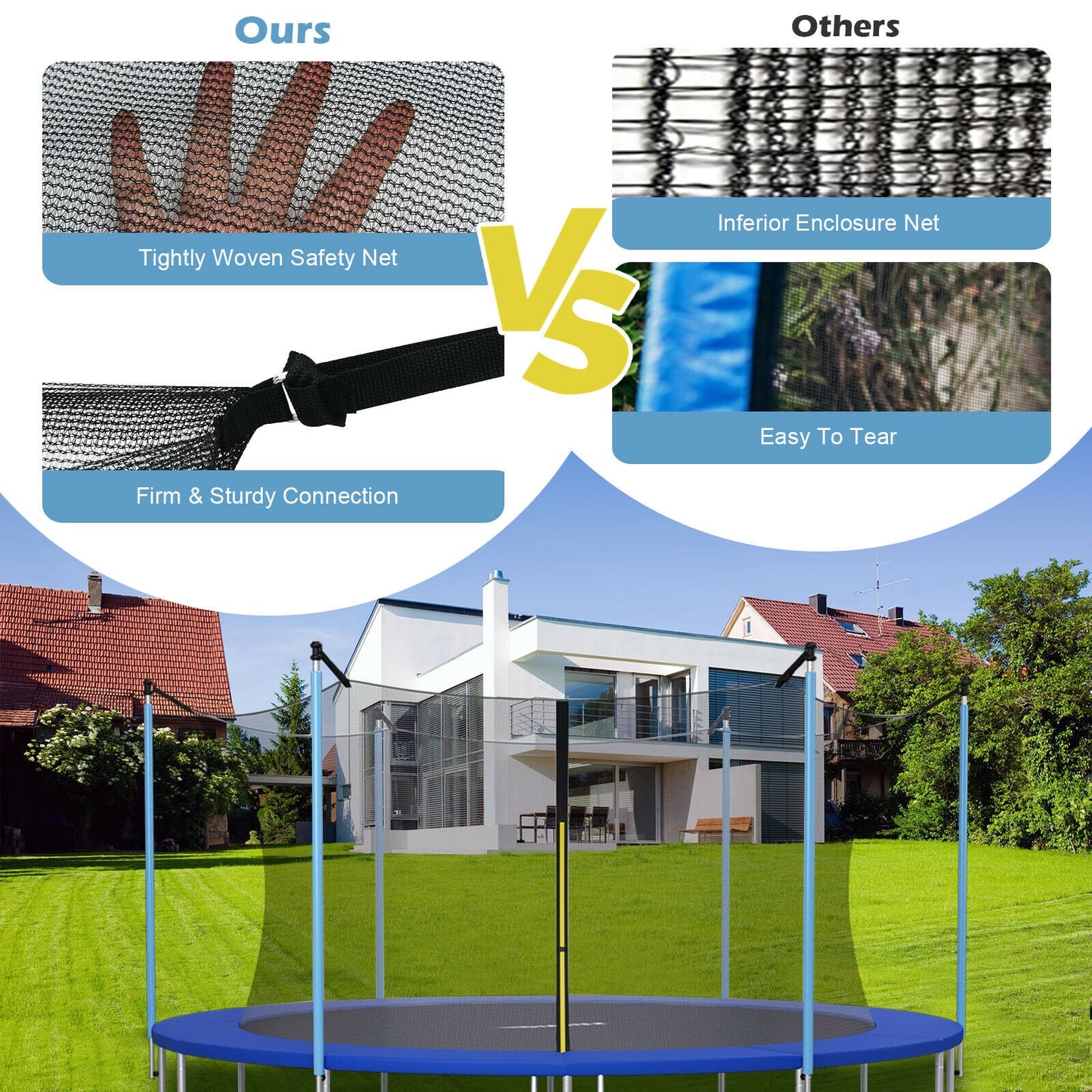 Replacement Weather-Resistant Trampoline Safety Enclosure Net-15 ft, Black Trampoline Accessories at Gallery Canada