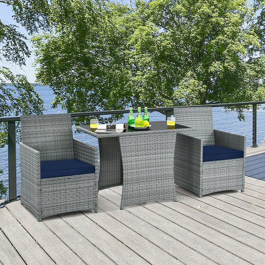 3-Piece Patio Rattan Furniture Set, Cushioned Armrest Sofa, Navy Patio Conversation Sets Navy at Gallery Canada