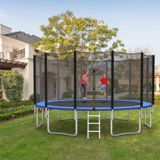 16 Ft Outdoor Trampoline, With Safety Net And Ladder, Black