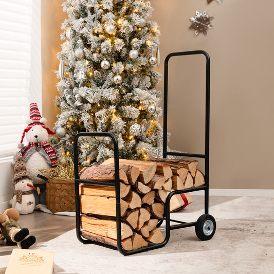 Firewood Log Cart Carrier, Anti-Slip Wheels, Black Log Storage Black at Gallery Canada