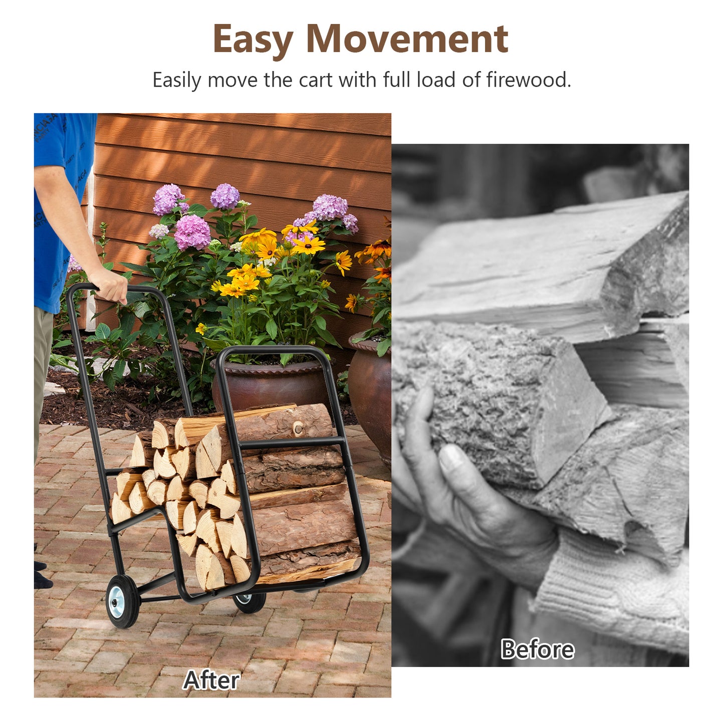 Firewood Log Cart Carrier, Anti-Slip Wheels, Black Log Storage at Gallery Canada