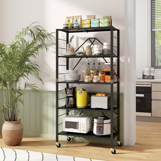 5-Tier Foldable Storage Shelf with Wheels, Black Sheds & Outdoor Storage Black at Gallery Canada