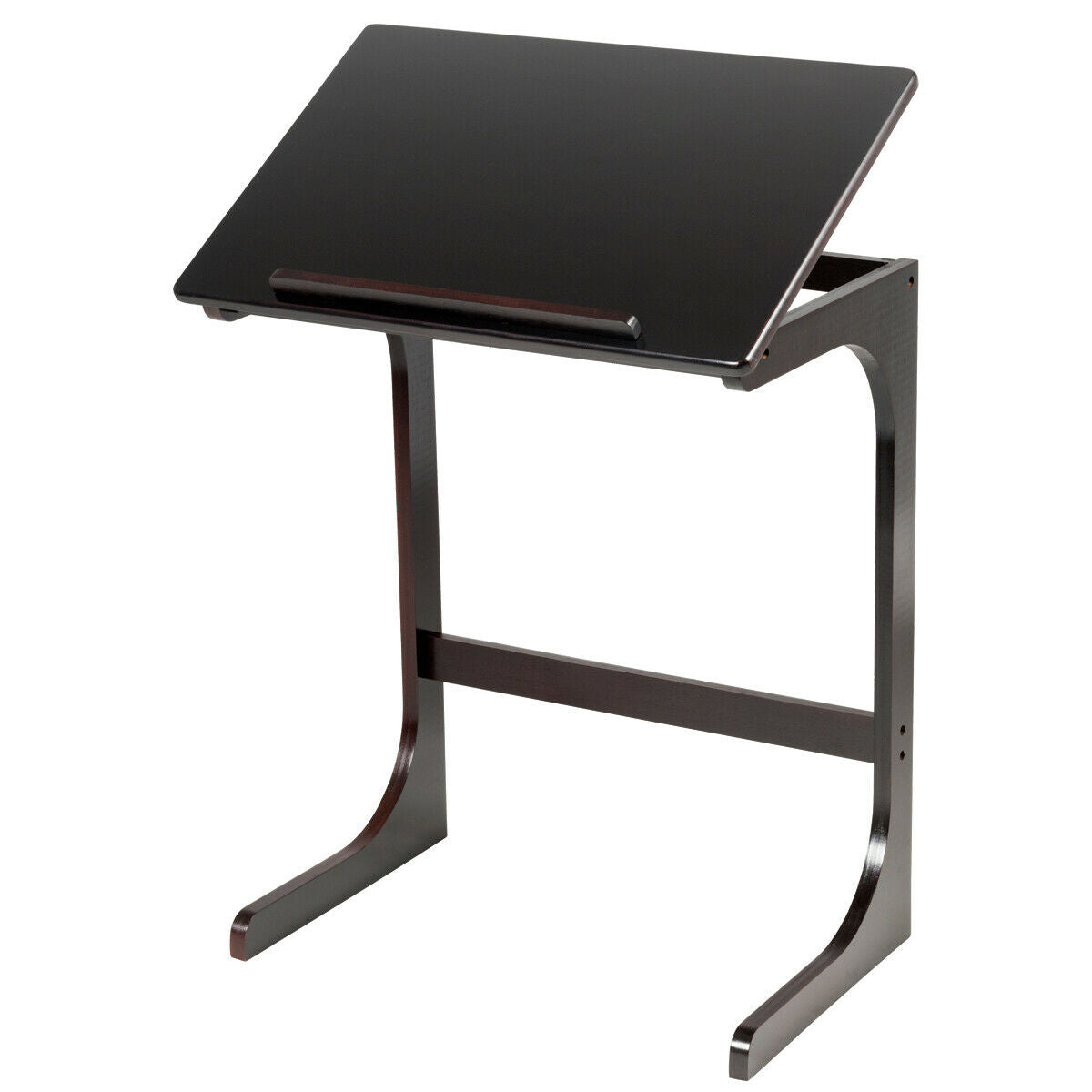 Adjustable C-Shape End Table With Tilting Top, Brown