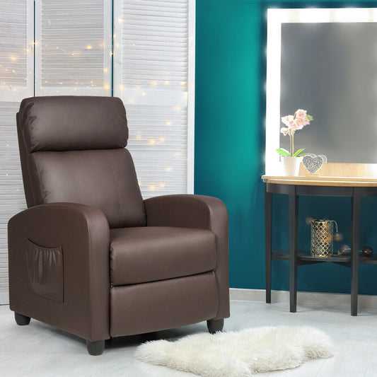Recliner Sofa Wingback Chair with Massage Function, Brown Accent Chairs Brown at Gallery Canada