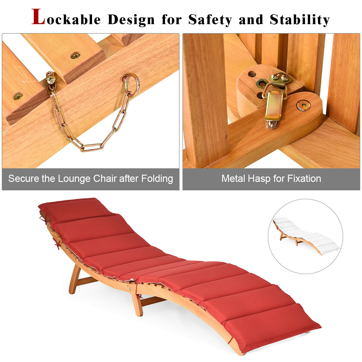 Folding Eucalyptus Outdoor Patio Lounge Chair, Red Outdoor Chaise Lounges at Gallery Canada