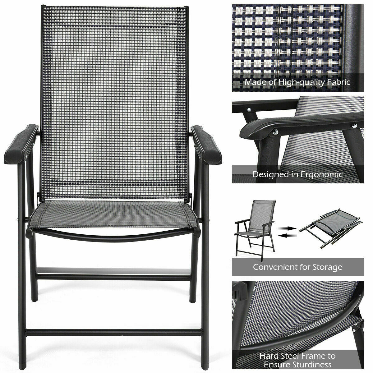 Set of 2 Outdoor Patio Folding Chairs, Gray Patio Dining Chairs at Gallery Canada