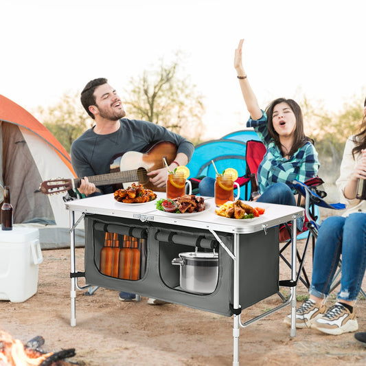 Height Adjustable Folding Camping Table, Gray Camping Furniture Gray at Gallery Canada