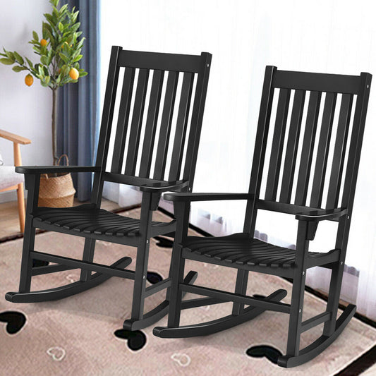 Wooden High Back Rocking Chair, Indoor Outdoor, Black Patio Rocking Chairs & Gliders Black at Gallery Canada