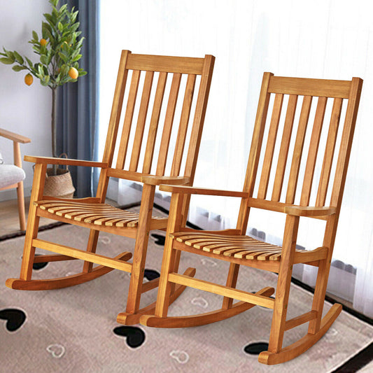 Wooden High Back Rocking Chair, Indoor Outdoor, Natural