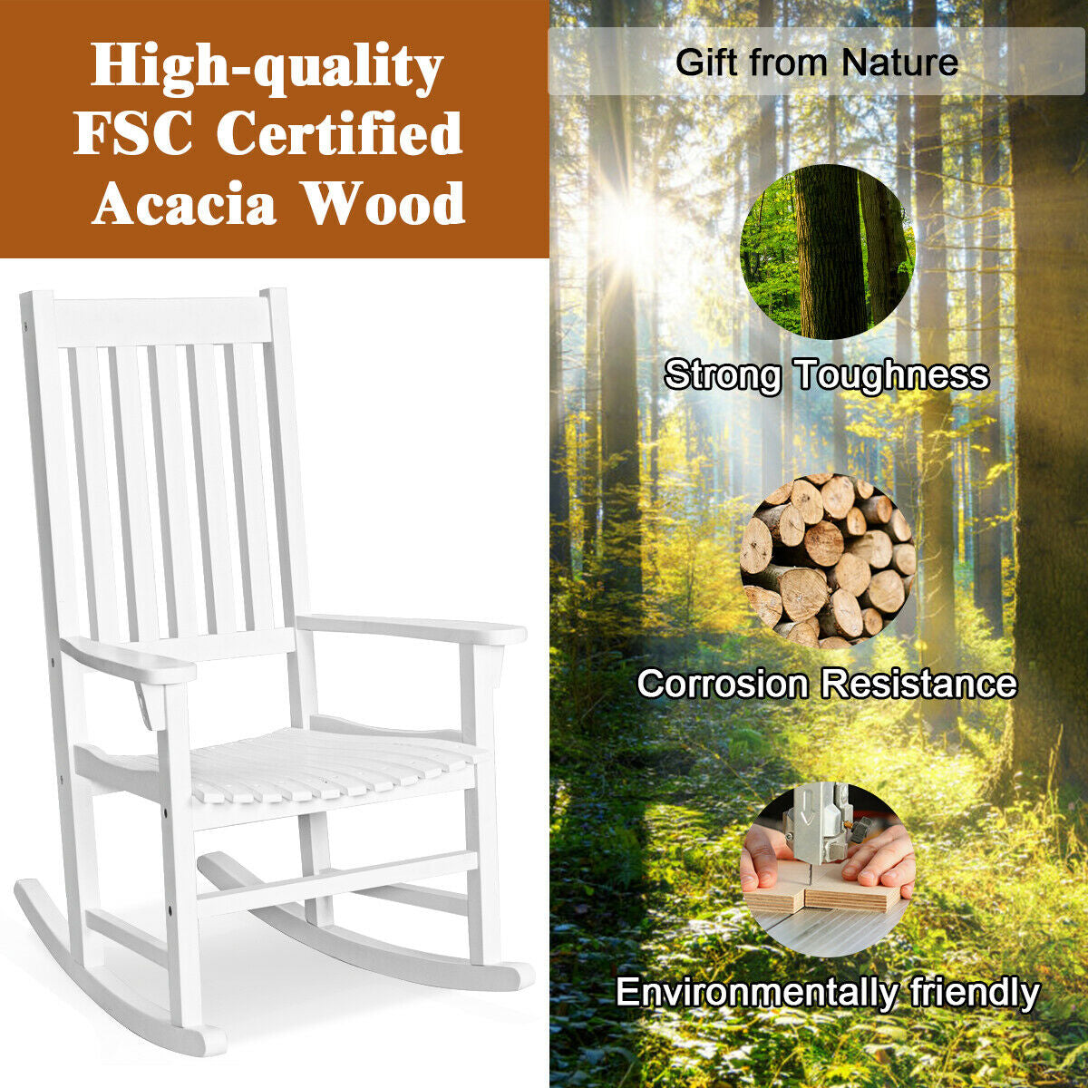 Indoor Outdoor Wooden High Back Rocking Chair, White Patio Rocking Chairs & Gliders at Gallery Canada