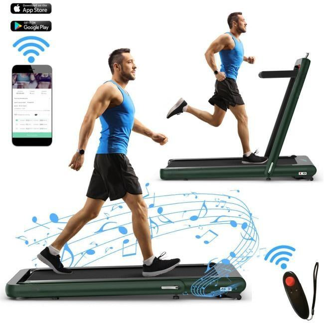4.75HP 2 In 1 Folding Treadmill, Remote APP Control, Green Treadmills at Gallery Canada