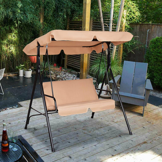 Patio Steel Frame Swing Glider Loveseat, Beige Porch Swings Beige at Gallery Canada