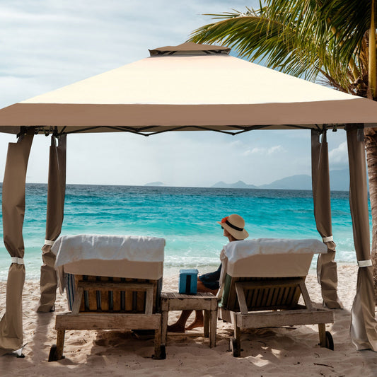13 Feet x 13 Feet Pop Up Canopy Tent, Instant Outdoor Folding Shelter, Brown Gazebos Brown at Gallery Canada