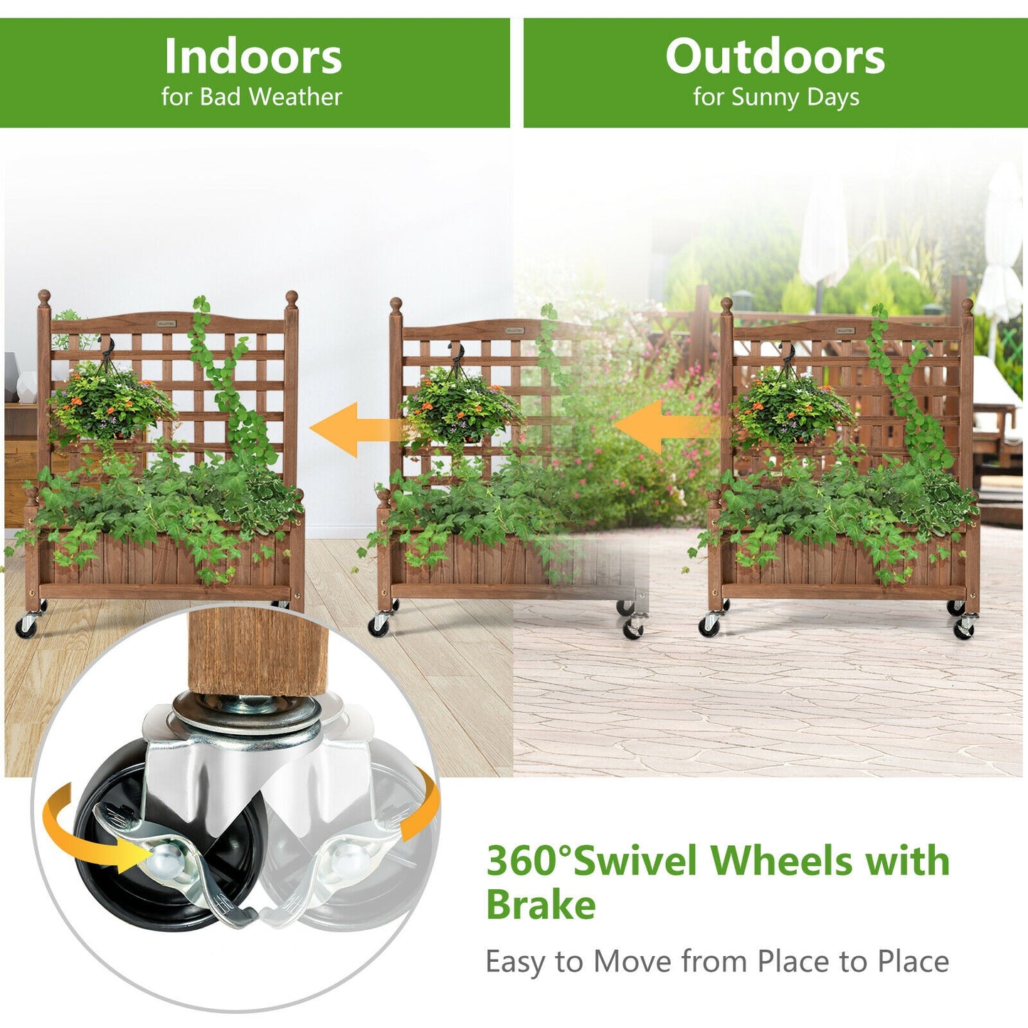 32in Wood Planter Box With Trellis, Raised Bed, Brown Raised Garden Beds at Gallery Canada