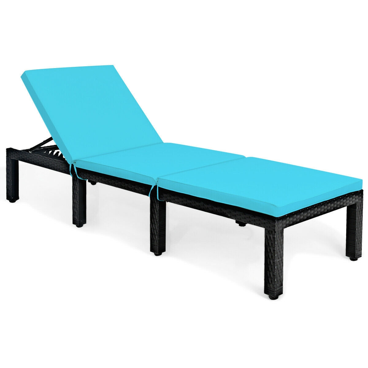Patio Rattan Cushioned Height Adjustable Lounge Chair, Blue Outdoor Chaise Lounges at Gallery Canada