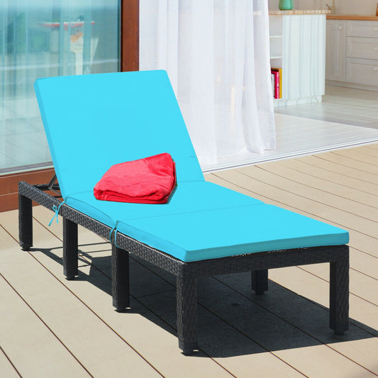 Patio Rattan Cushioned Height Adjustable Lounge Chair, Blue Outdoor Chaise Lounges Blue at Gallery Canada