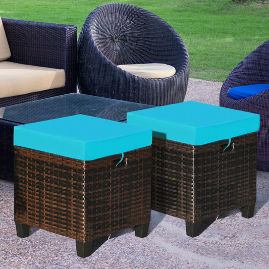2PCS Patio Rattan Ottoman Cushioned Seat, Blue Outdoor Seating & Patio Chairs Blue at Gallery Canada