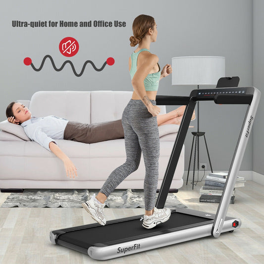 2-In-1 Electric Folding Treadmill, Dual Display, Silver Treadmills Silver at Gallery Canada