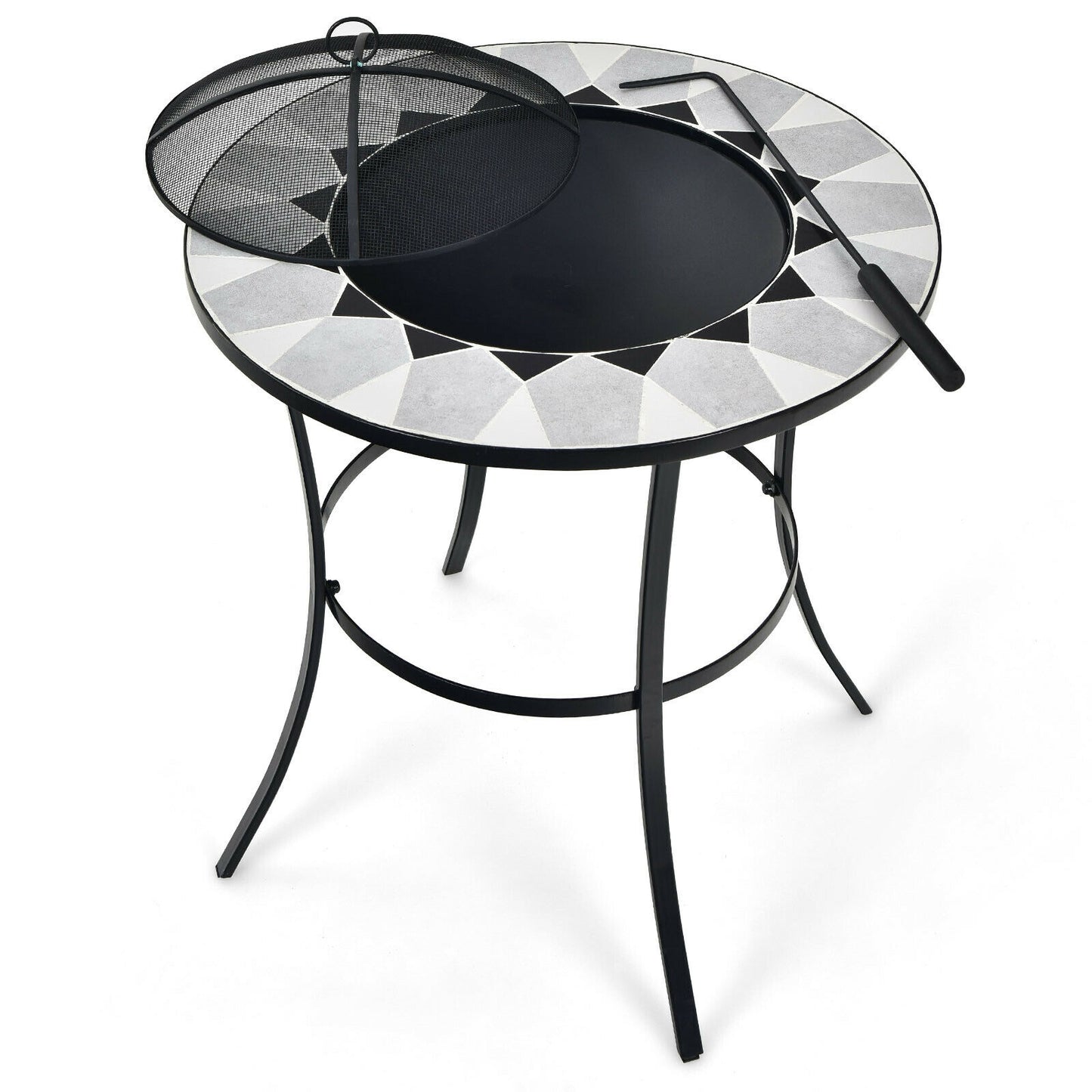 23.5 Inches Round Fire Pit Table, Mesh Cover, Fire Poker, Black Fire Pit Tables at Gallery Canada