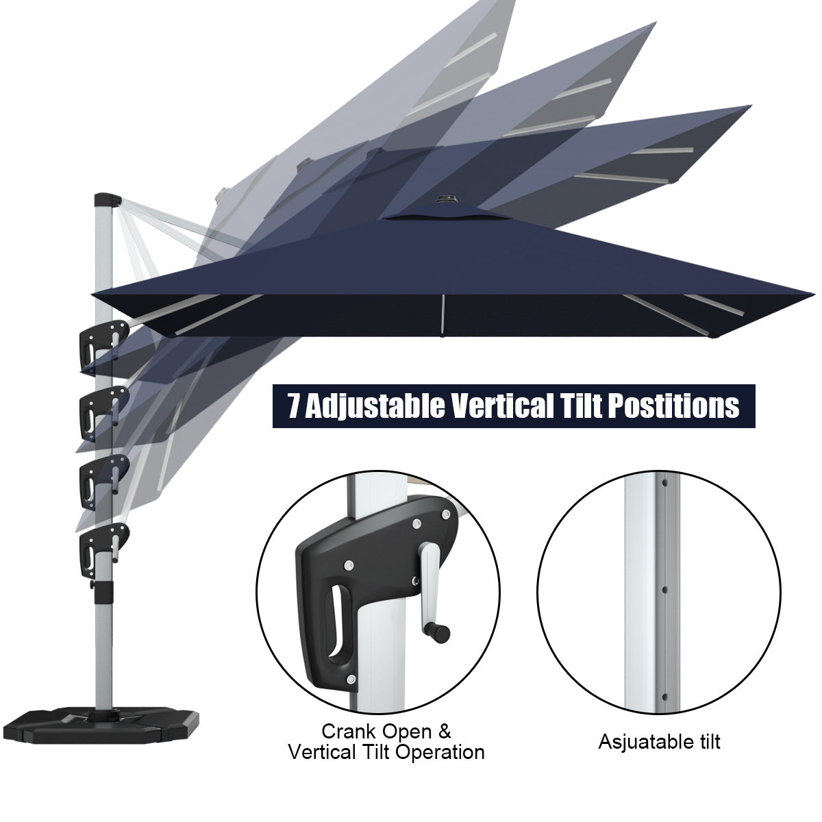 10 Feet 360° Tilt Aluminum Square Patio Umbrella, Navy Outdoor Umbrellas at Gallery Canada