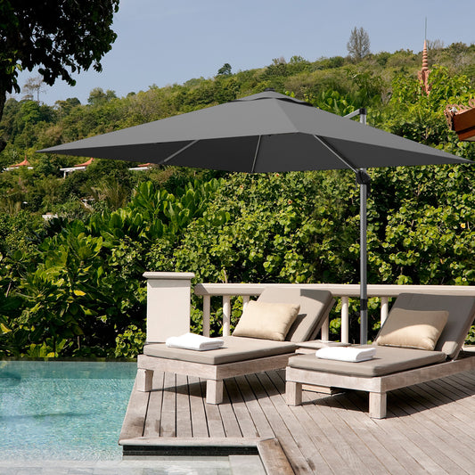 10 Feet Aluminum Square Patio Umbrella, 360° Tilt, Gray Outdoor Umbrellas Gray at Gallery Canada