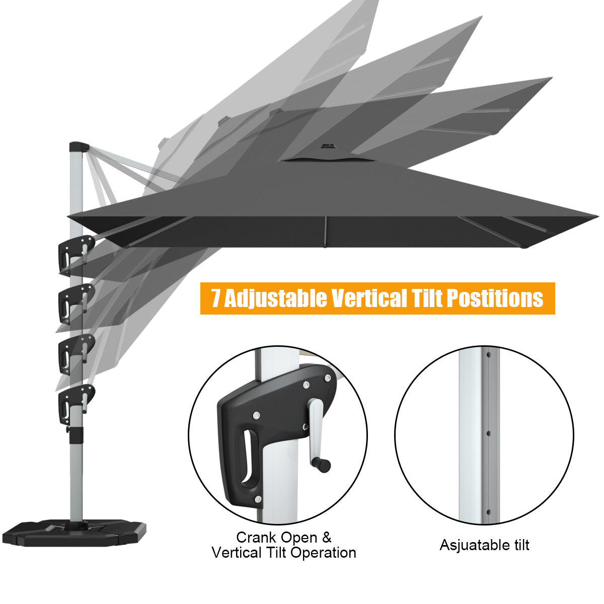 10 Feet Aluminum Square Patio Umbrella, 360° Tilt, Gray Outdoor Umbrellas at Gallery Canada