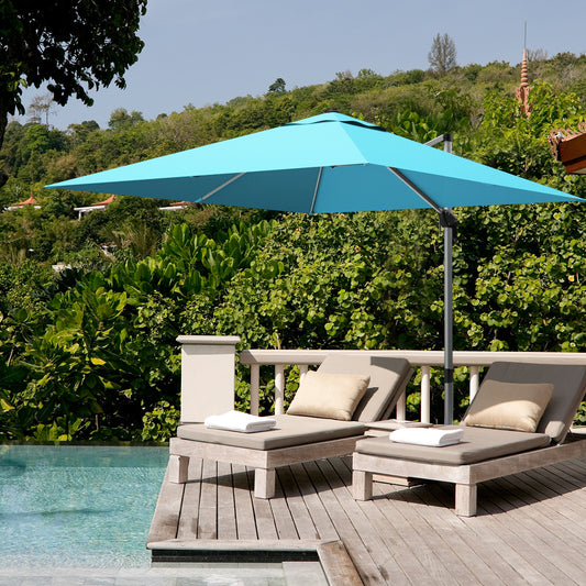 10 ft 360 Degree Tilt Aluminum Square Patio Offset Cantilever Umbrella, Blue Outdoor Umbrellas Blue at Gallery Canada