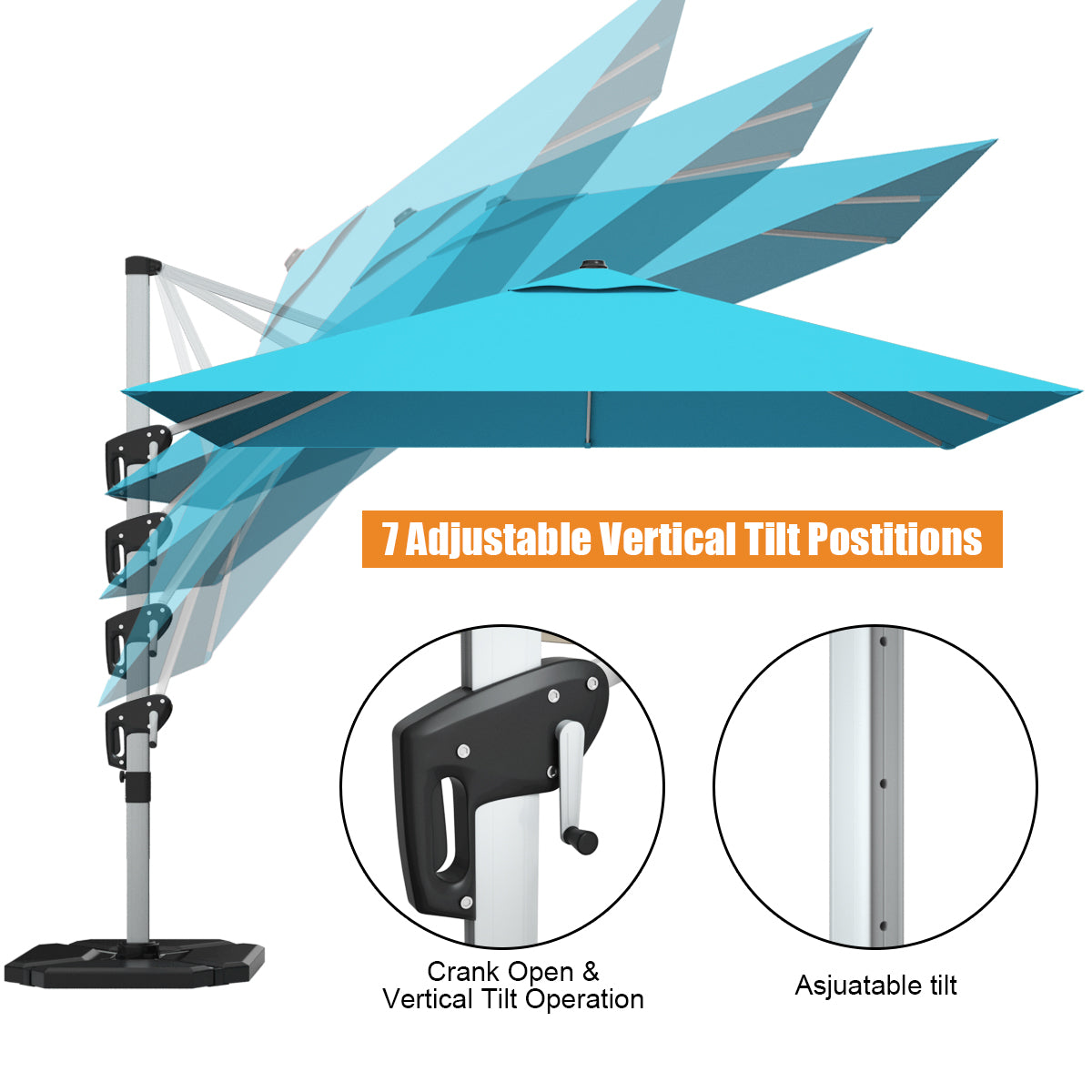 10 ft 360 Degree Tilt Aluminum Square Patio Offset Cantilever Umbrella, Blue Outdoor Umbrellas at Gallery Canada