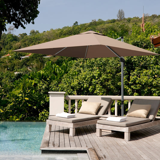 10 ft 360 Degree Tilt Aluminum Square Patio Offset Cantilever Umbrella without Weight Base, Tan